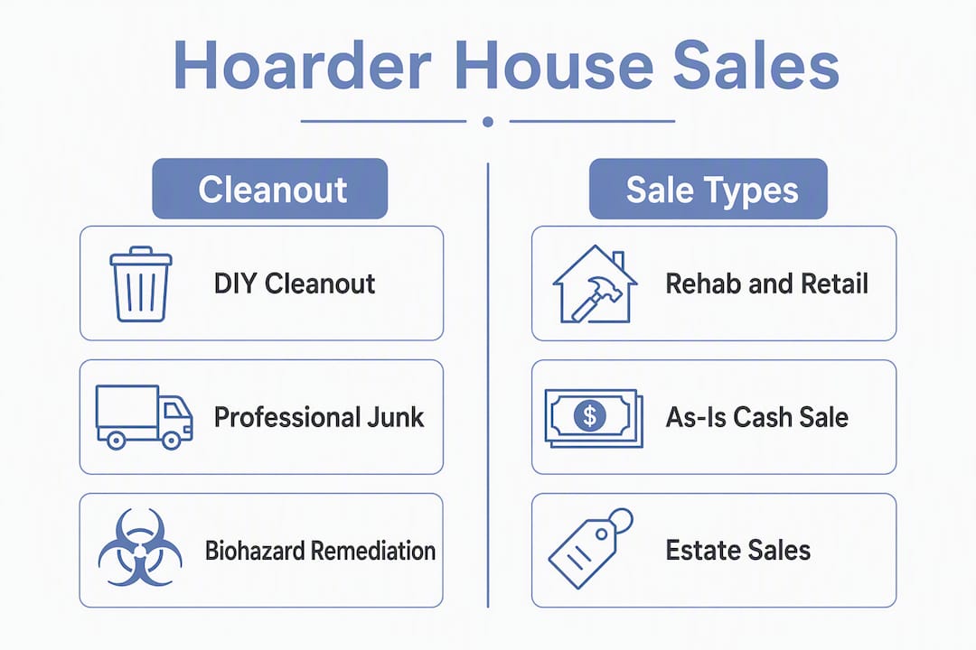 Infographic comparing hoarder house cleanout and sale options