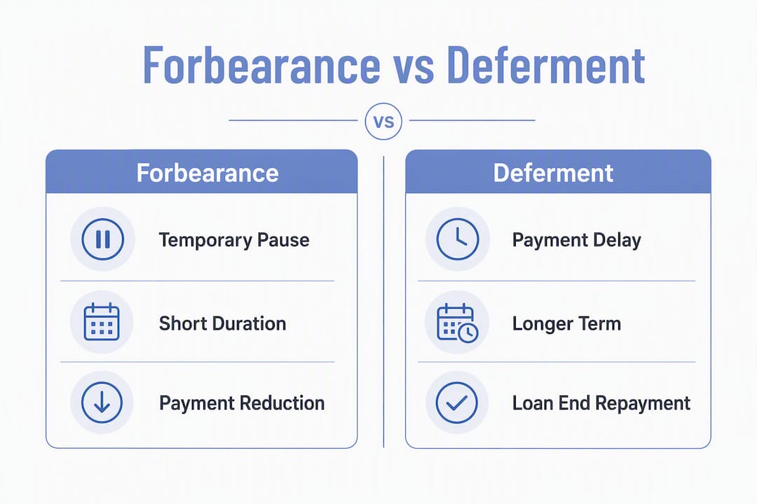 Infographic comparing forbearance and deferment features